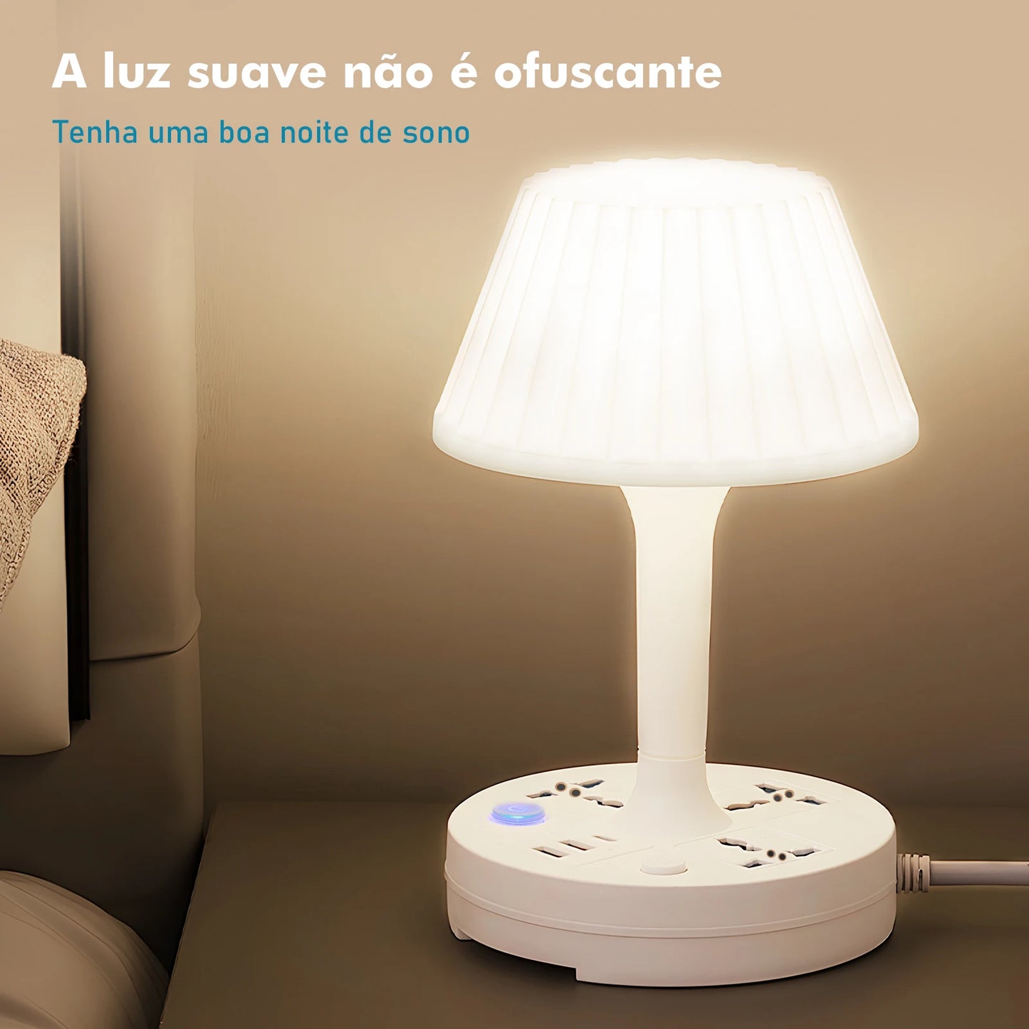 Luminária de Mesa com Tomada – LED 110–220V e Filtro de Linha