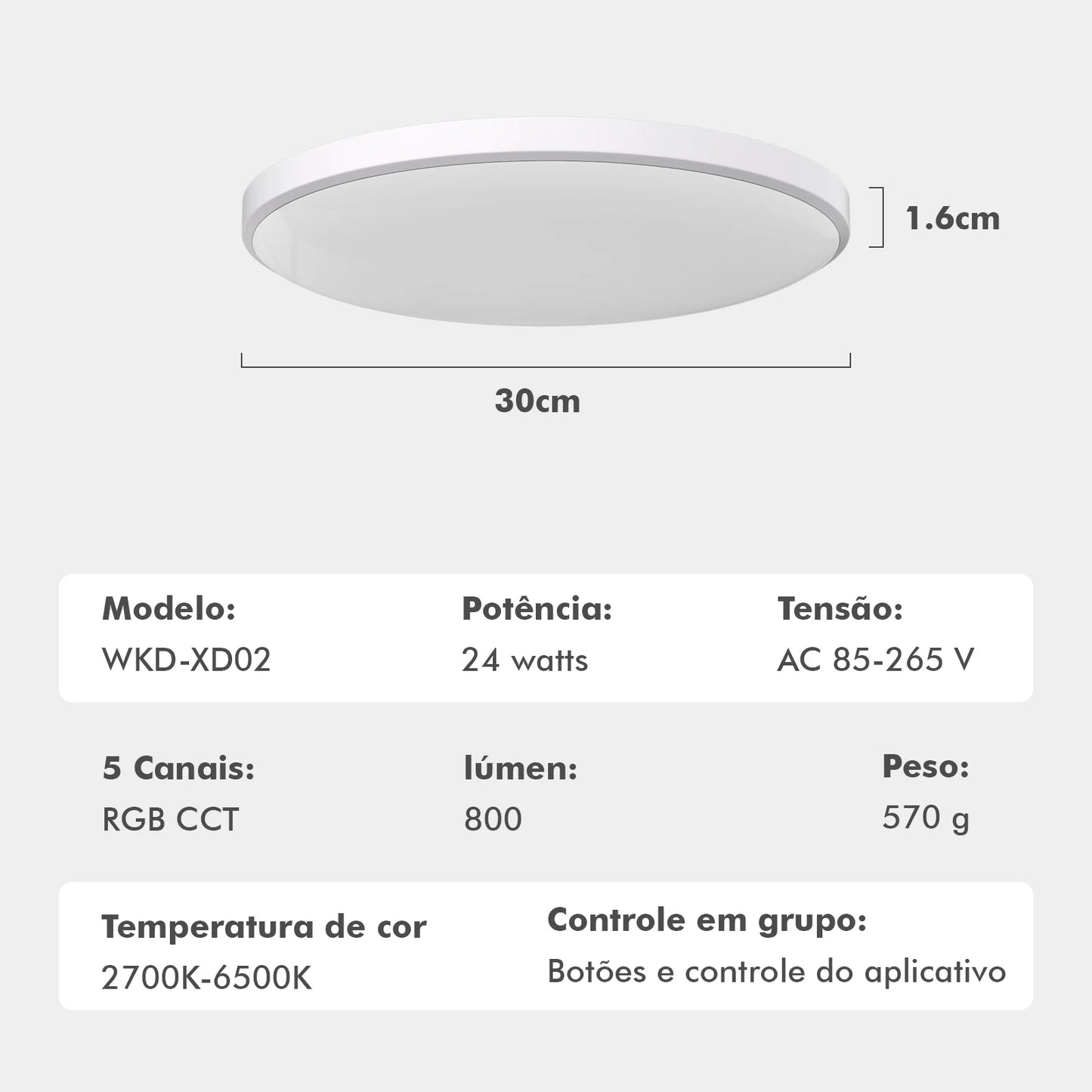 Luminária de Teto Smart WiFi 24W – 16 Milhões de Cores, Alexa/Google