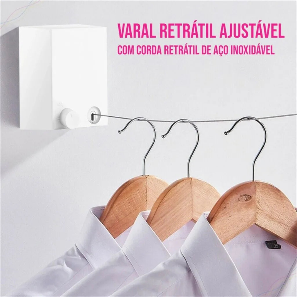 Corda de Varal Retrátil 4,2m com Suporte de Parede