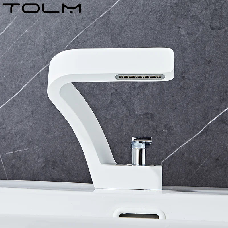 Torneira de Banheiro TOLM Branco/Cromado – Monocomando Cascata Água Quente e Fria