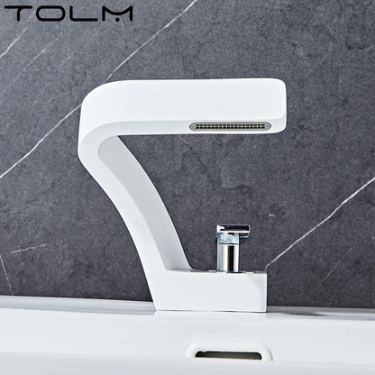 Torneira de Banheiro TOLM Branco/Cromado – Monocomando Cascata Água Quente e Fria