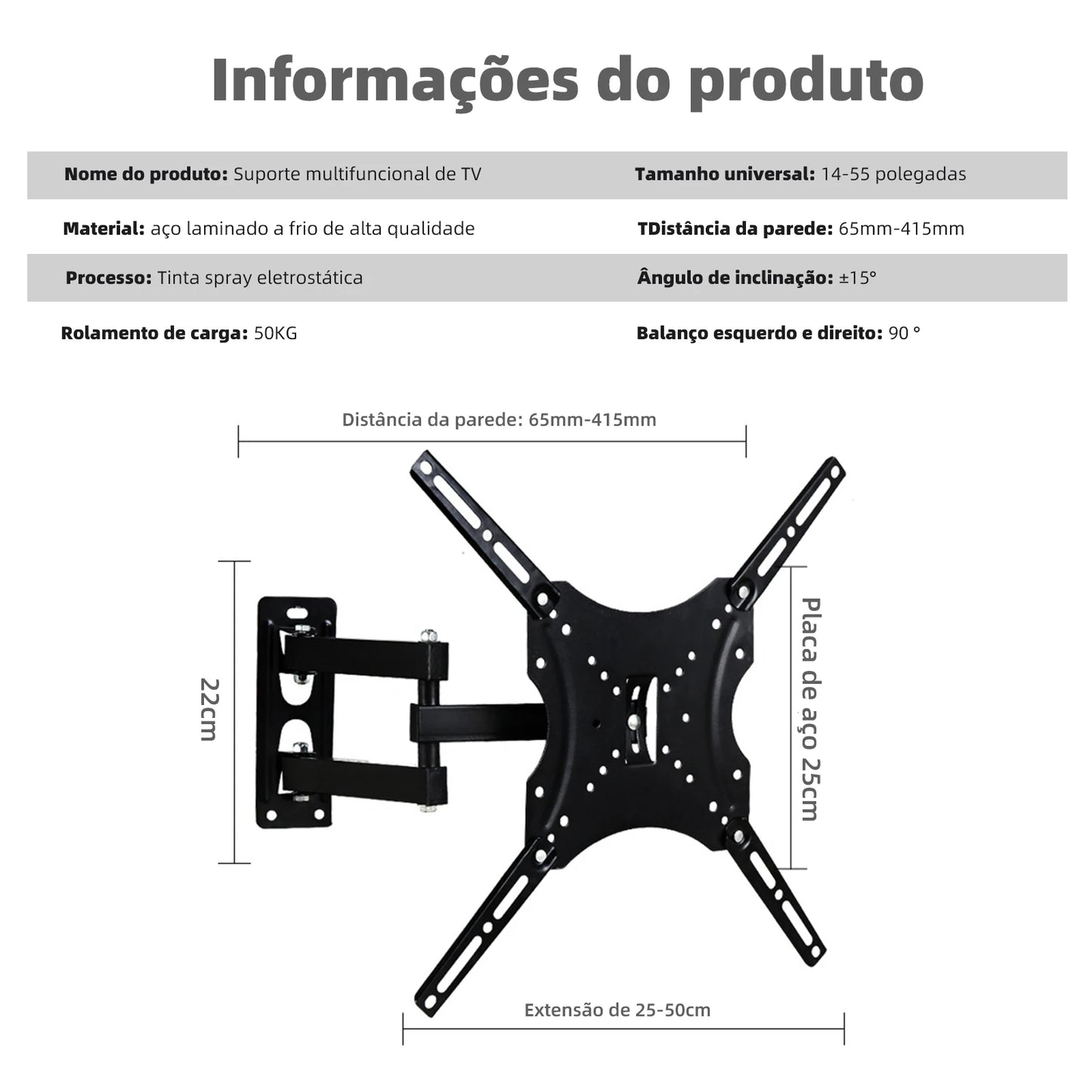 Suporte Articulado de Parede 14–42” para TV e Monitor