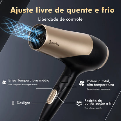 Secador de Cabelo Profissional 1800W – 110/220V Preto e Dourado