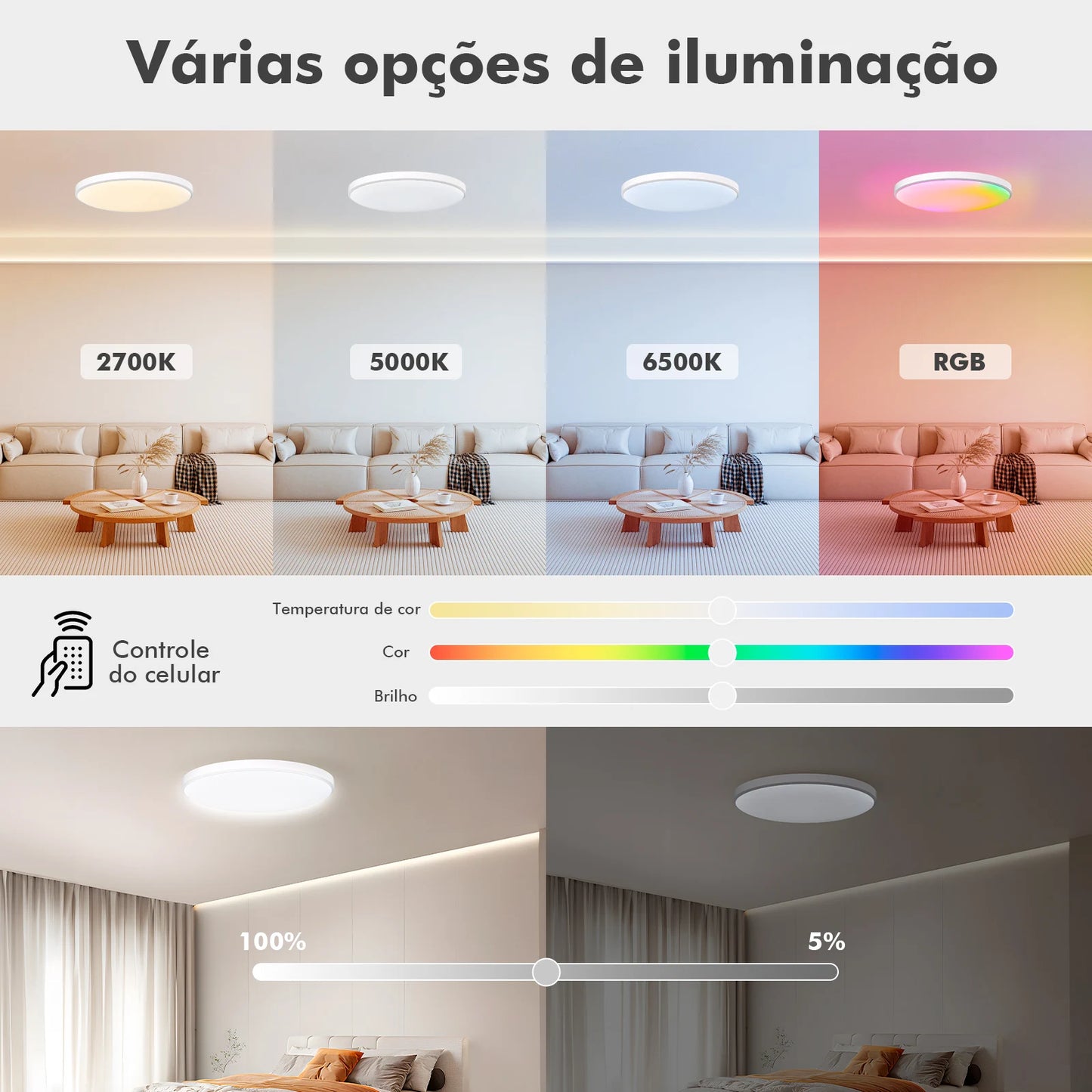 Luminária de Teto Smart WiFi 24W – 16 Milhões de Cores, Alexa/Google