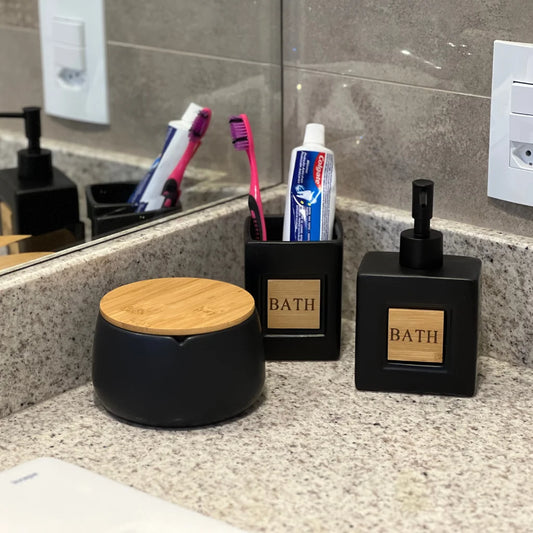 Conjunto Para Banheiro Em Cerâmica Bath Com 2 Peças Mimo Style Preto