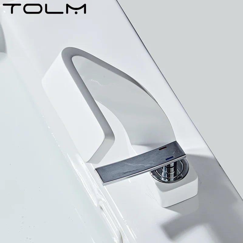 Torneira de Banheiro TOLM Branco/Cromado – Monocomando Cascata Água Quente e Fria