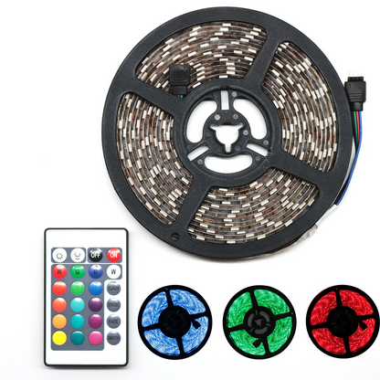 Fita LED RGB 5050 5m IP65 com Controle e Fonte 12V