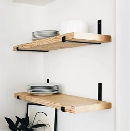 Kit 2 Prateleiras de Madeira com Suporte Metal - Sala, Quarto, Cozinha e Banheiro